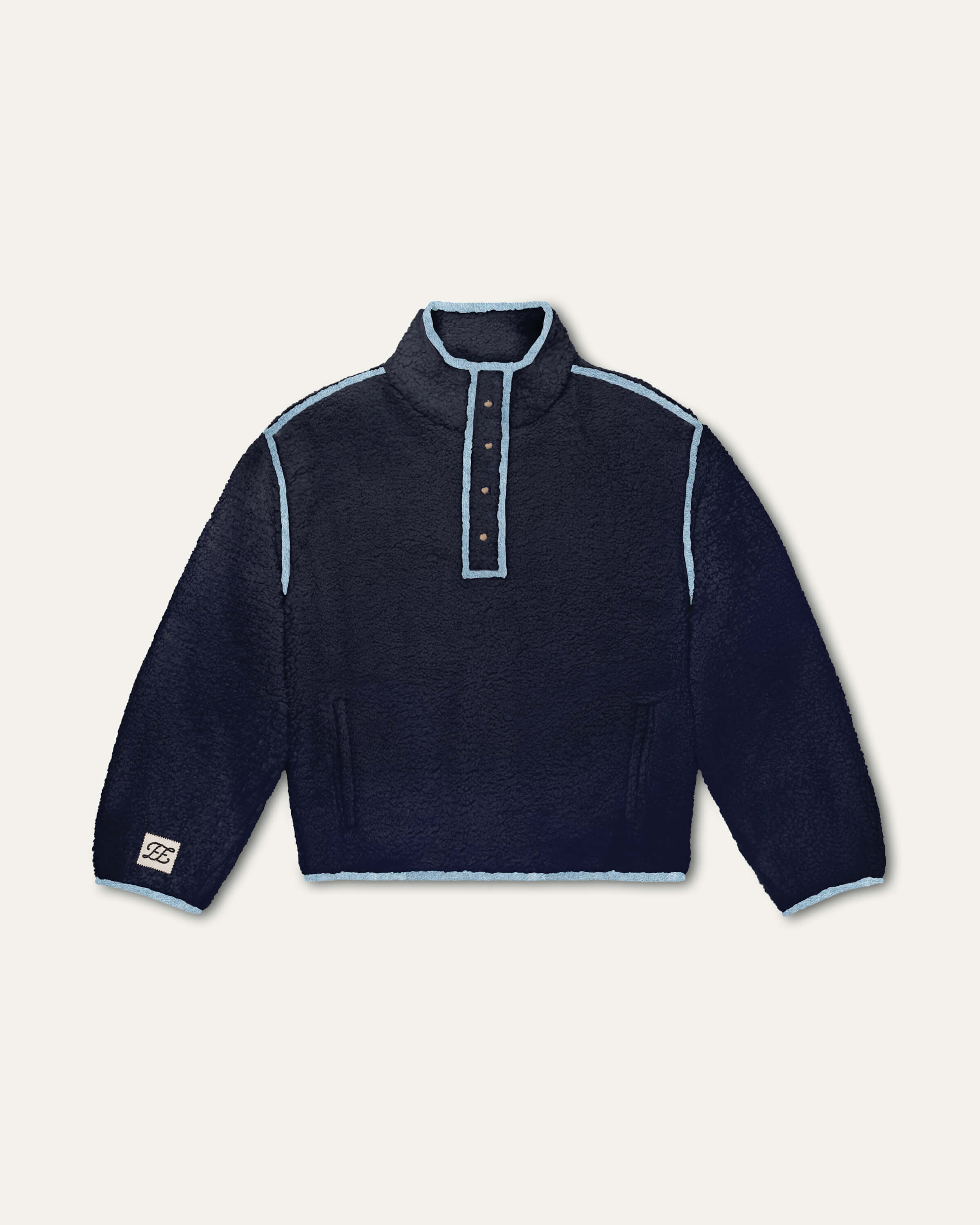 Denim Trim Fleece Pullover