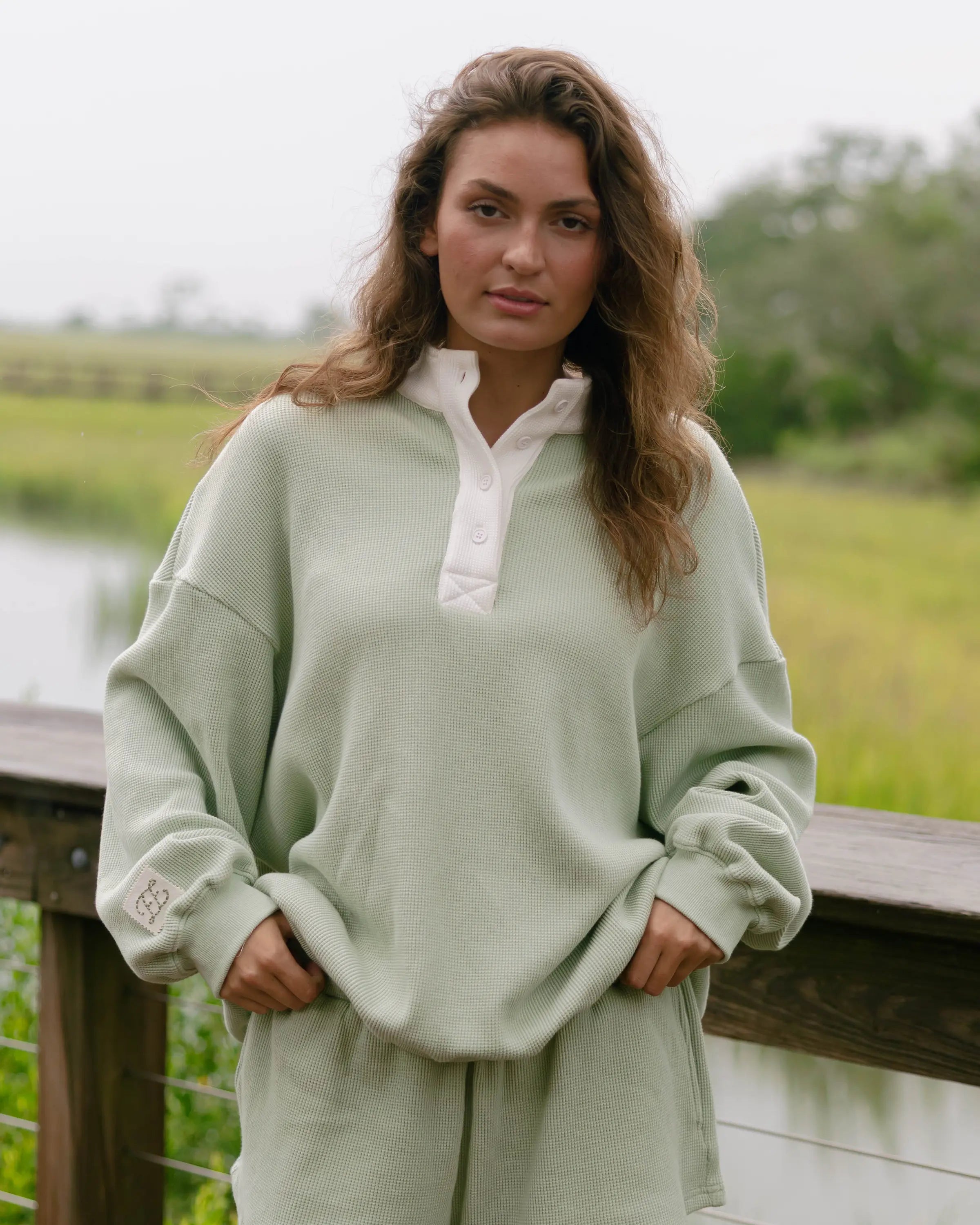 Waffle Henley Long Sleeve in Agave – Eleven Eleven