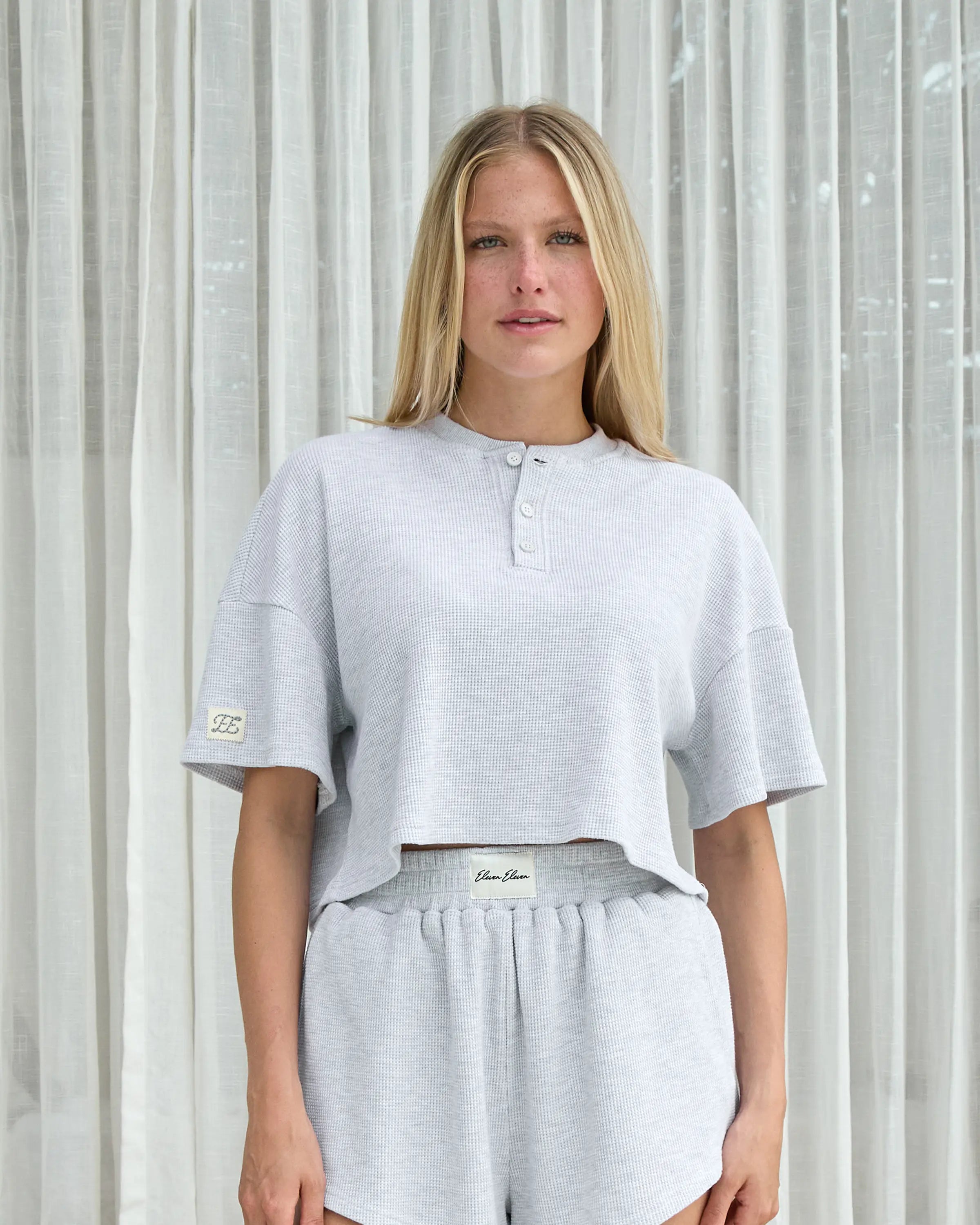トップス Waffle ribbon tops Short Sleeve Waffle Henley – Eleven Eleven