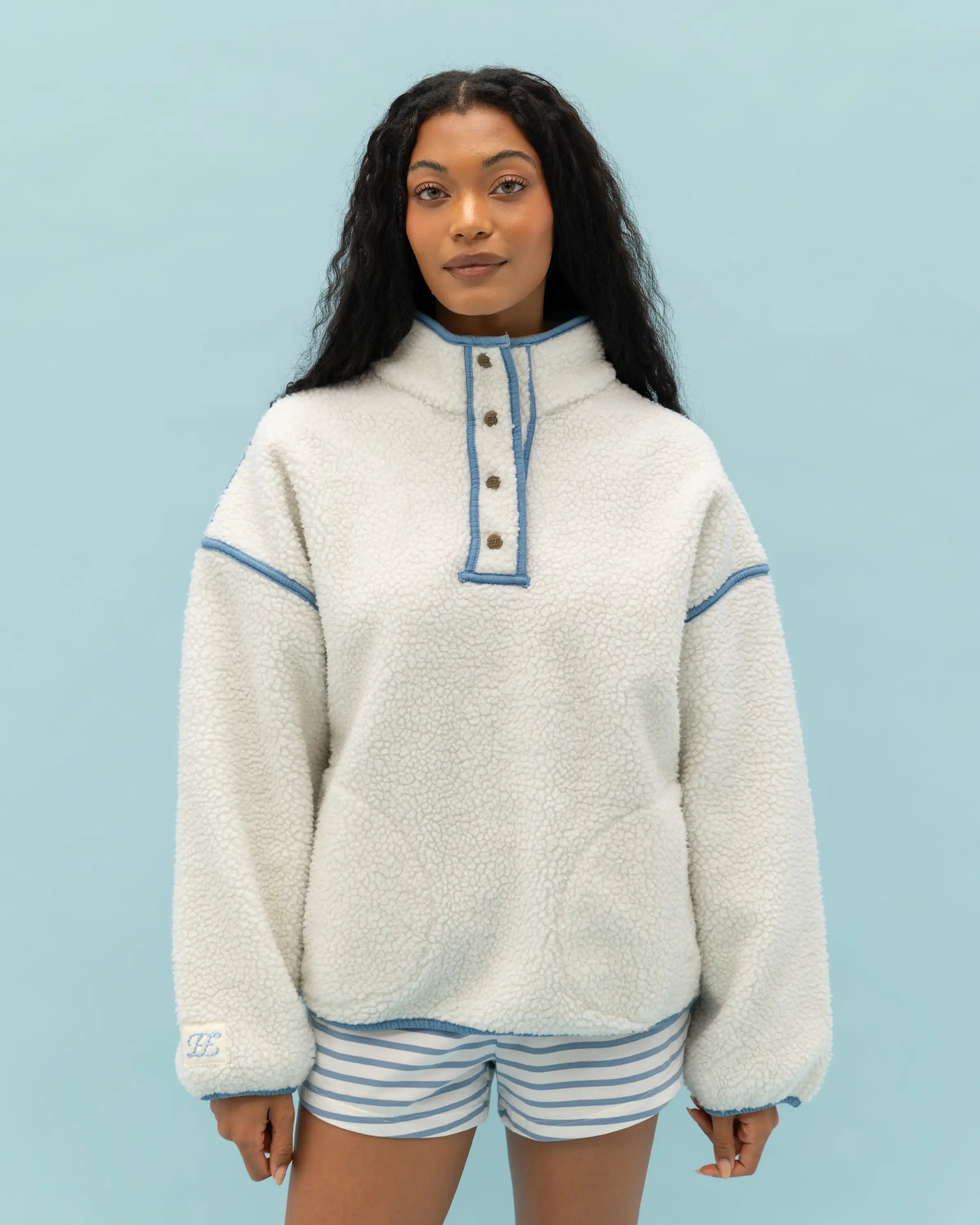 Denim Trim Fleece Pullover – Eleven Eleven Denim Trim Fleece Pullover – Eleven Eleven