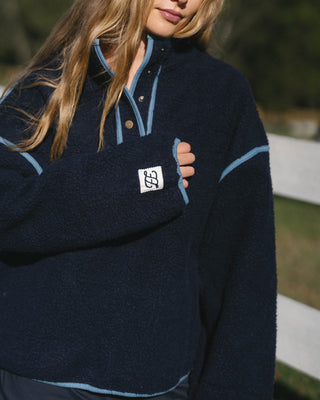 Denim Trim Fleece Pullover
