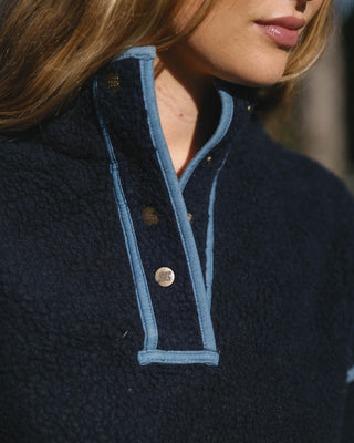 Denim Trim Fleece Pullover
