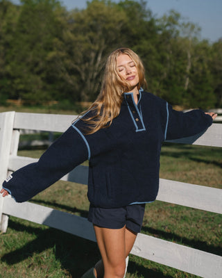 Denim Trim Fleece Pullover
