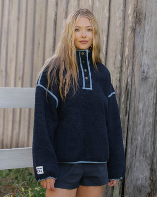 Denim Trim Fleece Pullover
