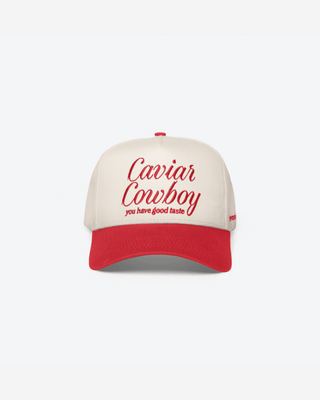 Caviar Cowboy Cap (Beige & Red)
