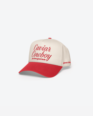 Caviar Cowboy Cap (Beige & Red)
