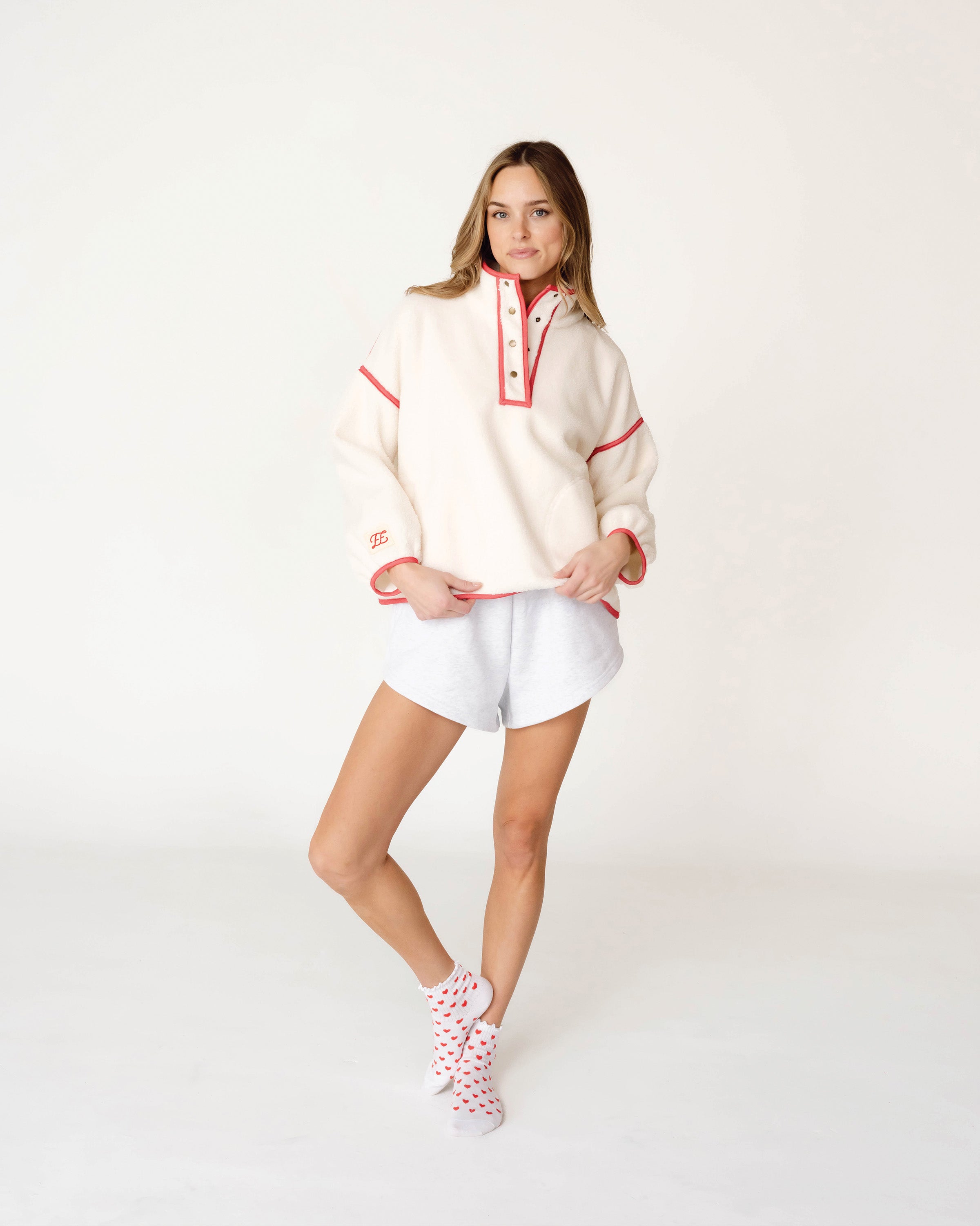 Denim Trim Fleece Pullover