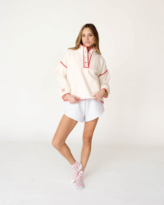 Denim Trim Fleece Pullover
