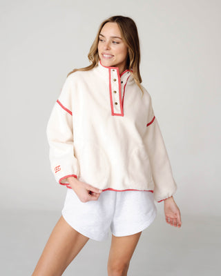 Denim Trim Fleece Pullover
