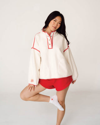Denim Trim Fleece Pullover
