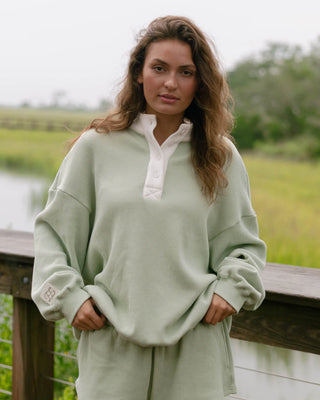 Long Sleeve Waffle Henley Mockneck
