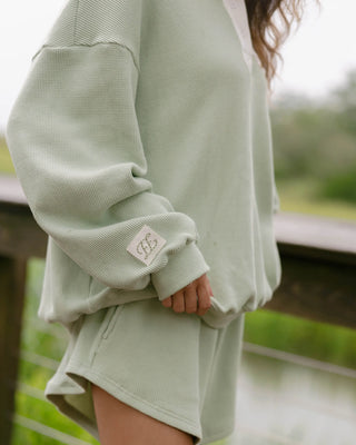 Long Sleeve Waffle Henley Mockneck

