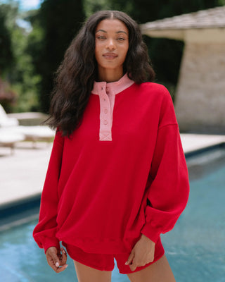 Waffle Henley Long Sleeve in Cherry with Punch Trim – Eleven Eleven Waffle Henley Long Sleeve in Cherry with Punch Trim – Eleven Eleven