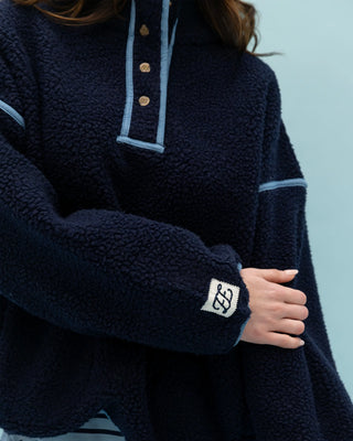 Denim Trim Fleece Pullover
