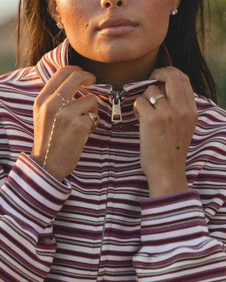 Striped Funnel Neck Double Zip
