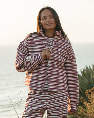 Striped Funnel Neck Double Zip
