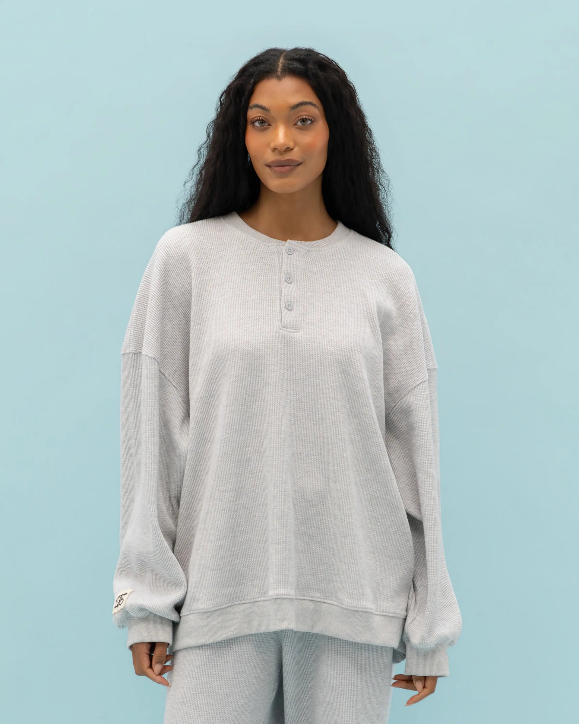 Long Sleeve Waffle Henley in Light Ash Grey – Eleven Eleven