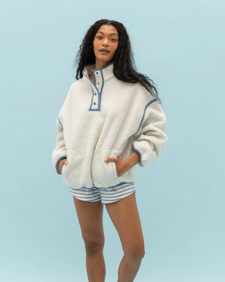 Denim Trim Fleece Pullover
