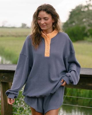 Long Sleeve Waffle Henley Mockneck
